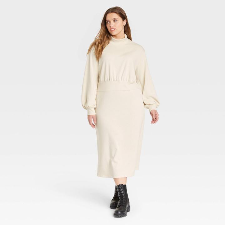 Women's Plus Size Bishop Long Sleeve Dress - Who What Wear Cream