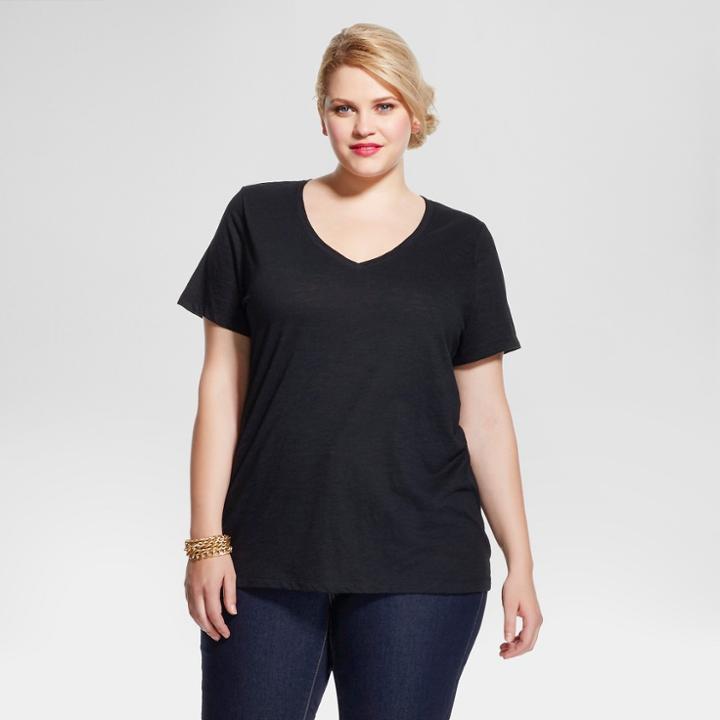 Women's Plus Size Short Sleeve T-shirt - Ava & Viv - Black