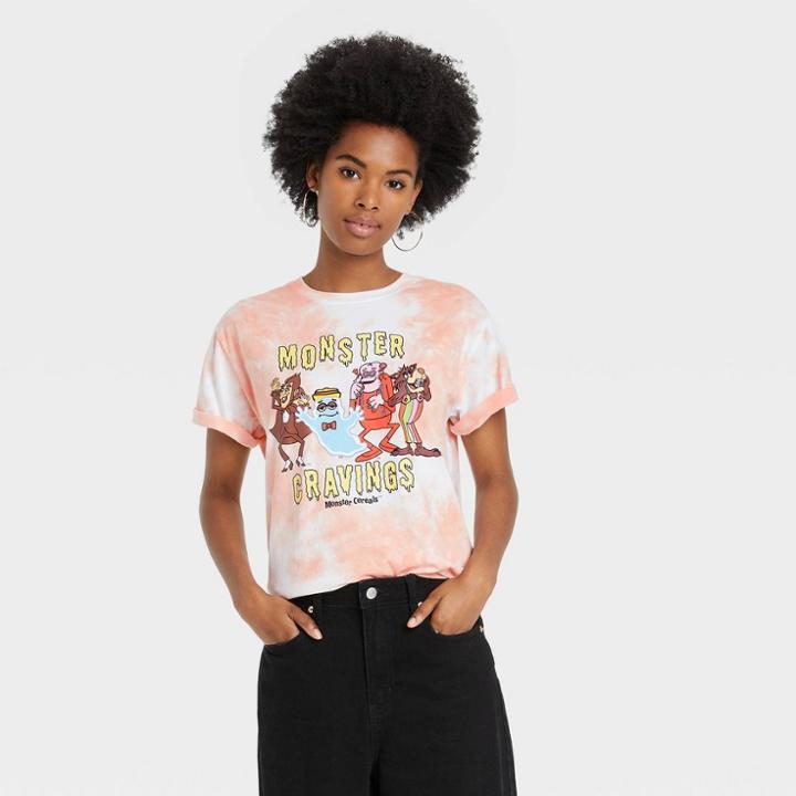 General Mills Women's Halloween Creature Craving Short Sleeve Graphic T-shirt - Orange Tie-dye