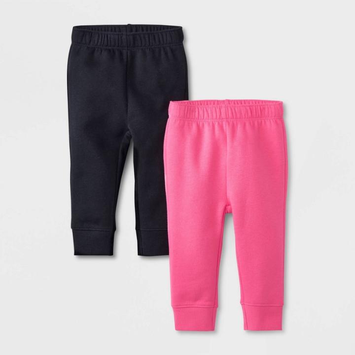 Baby Girls' 2pk Fleece Jogger Pants - Cat & Jack Black/pink Newborn