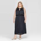 Women's Plus Size Sleeveless Halter Neck Smocking Maxi Dress - Prologue Black