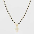 No Brand Cross Clear Beads Necklace - Silver, Women's, Gold