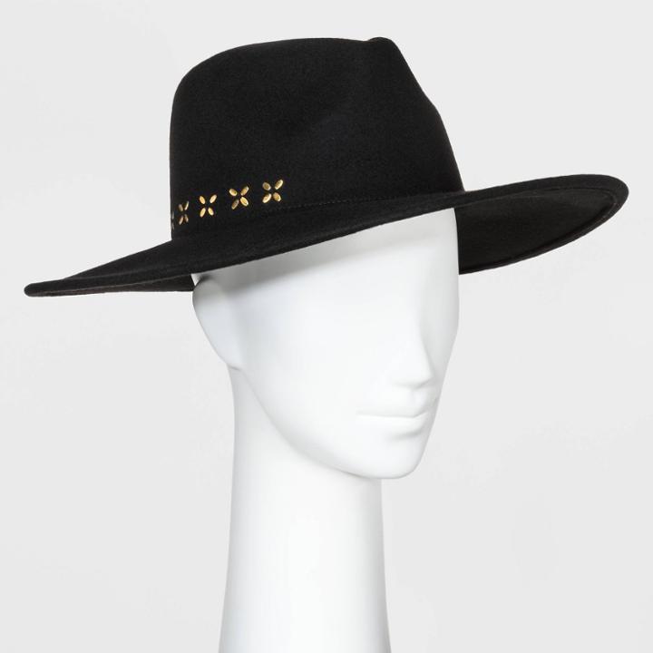 Women's Wide Brim Panama Fedora Hat - Universal Thread Black