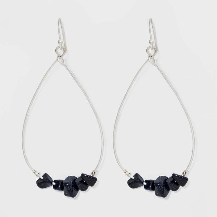 Semi-precious Blue Goldstone Nugget Wire Teardrop Earrings - Universal Thread Blue, Women's