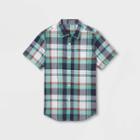 Boys' Stretch Woven Short Sleeve Button-down Shirt - Cat & Jack Green/navy
