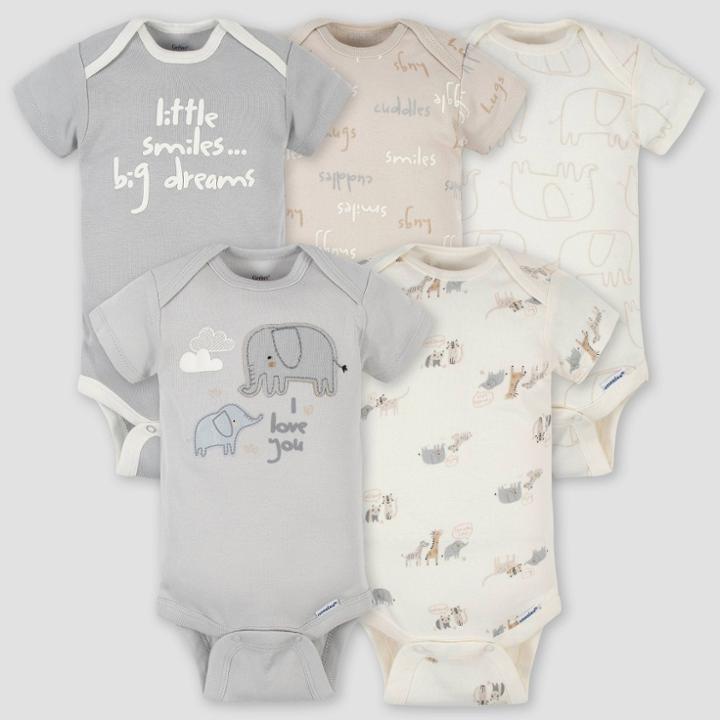 Gerber Baby 5pk Safari Short Sleeve Onesies - Gray