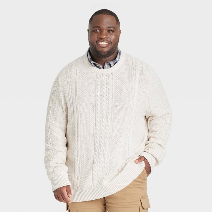 Men's Big & Tall Crew Neck Cable Knit Pullover - Goodfellow & Co Cream
