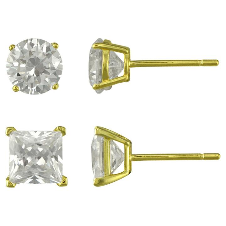 Distributed By Target Duo Round And Square Stud Earrings Set Gold, Girl's