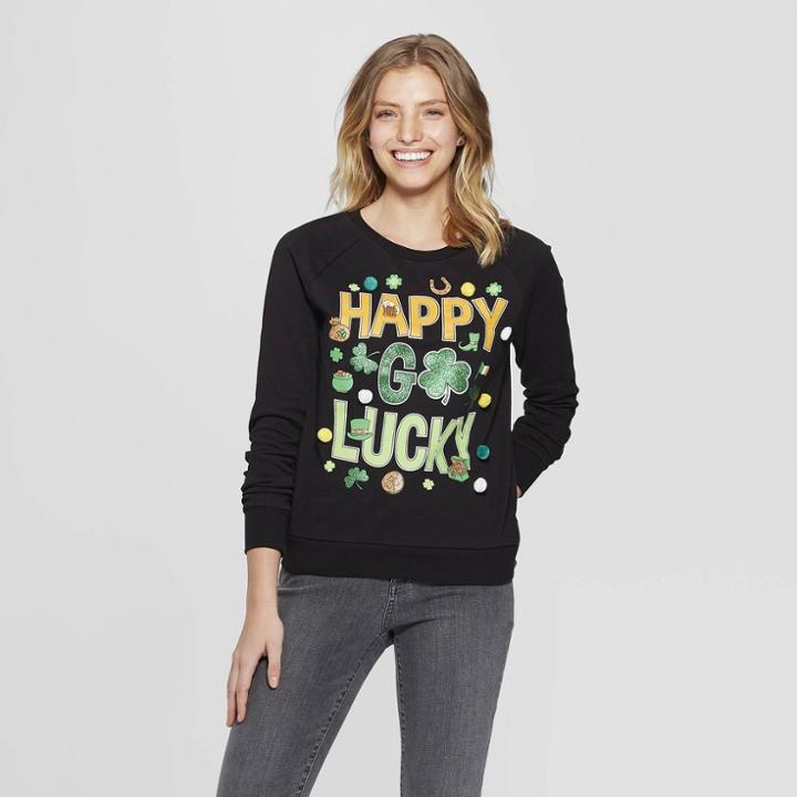 Women's Happy Go Lucky Graphic Sweater - Modern Lux (juniors') - Black