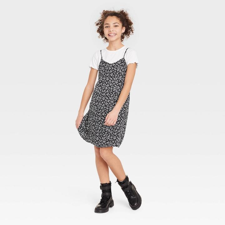 Girls' 2 For 1 Dress - Art Class Black Floral