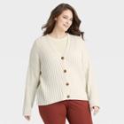 Women's Plus Size Ribbed Cardigan - A New Day Cream