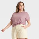 Women's Plus Size Short Sleeve Cuff T-shirt - A New Day Light Purple
