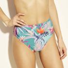 Women's Sport Elastic High Leg High Waist Bikini Bottom - Xhilaration Teal Tropical