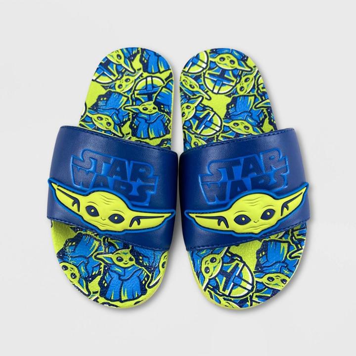 Boys' Disney Star Wars Baby Yoda Slide Sandals - Green 9-10 - Disney