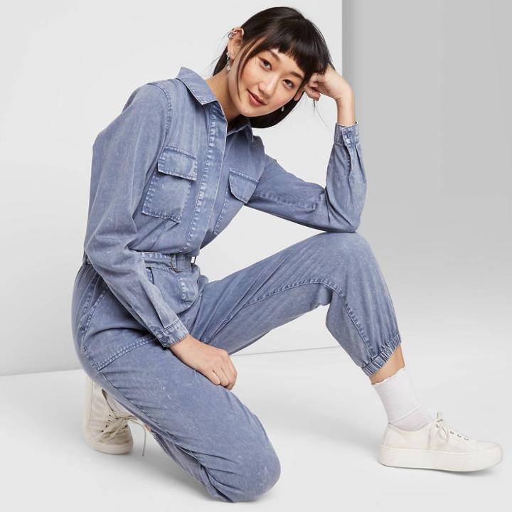 Women's Long Sleeve Utility Jumpsuit - Wild Fable Blue