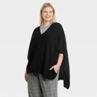 Women's Plus Size V-neck Knit Poncho - A New Day Black