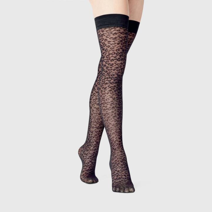 Women's Leopard Print Thigh Highs - A New Day Black S/m, Women's, Size:
