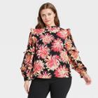 Women's Plus Size Balloon Long Sleeve Woven Blouse - Who What Wear Black