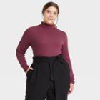 Women's Plus Size Slim Fit Long Sleeve Turtleneck Ribbed T-shirt - A New Day Burgundy