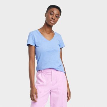 Women's Slim Fit Short Sleeve V-neck T-shirt - Universal Thread Blue