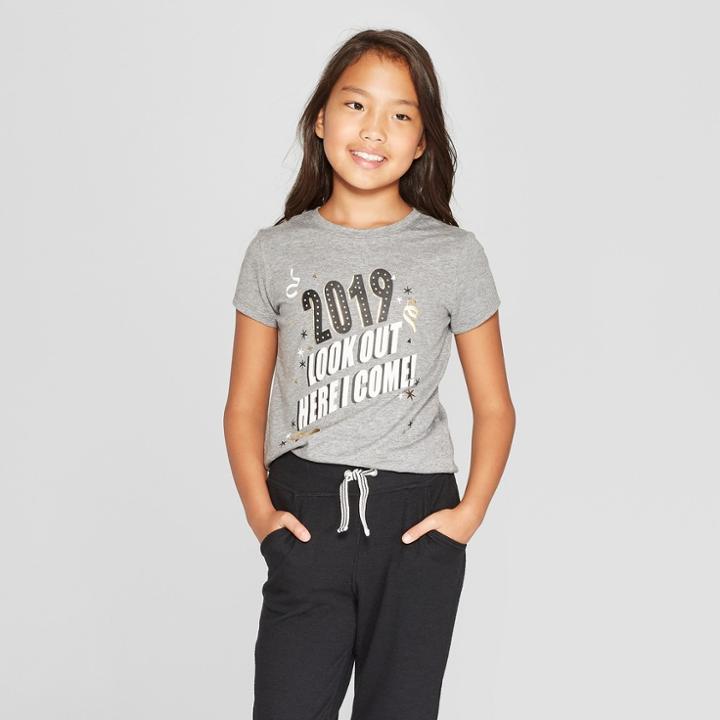 Girls' Short Sleeve 2019 Graphic T-shirt - Cat & Jack Heather Gray