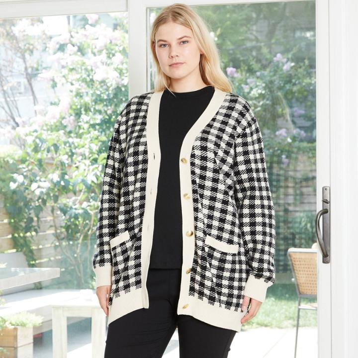 Women's Plus Size V-neck Jacquard Cardigan - Who What Wear Black