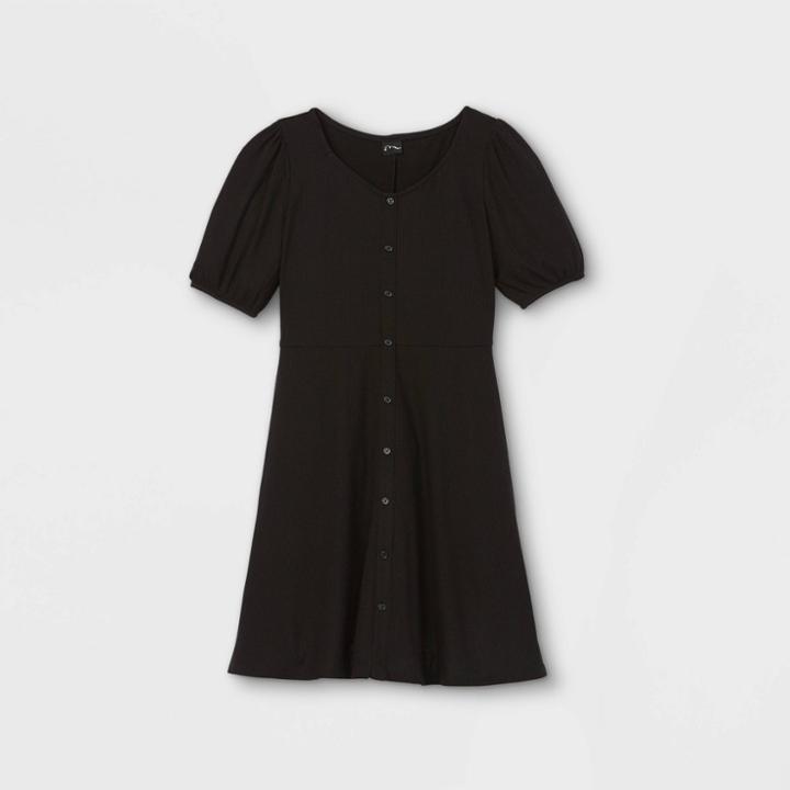 Girls' Button-front Short Sleeve Knit Dress - Art Class Black