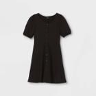 Girls' Button-front Short Sleeve Knit Dress - Art Class Black