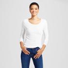 Women's Long Sleeve Rib T-shirt Shirt - Mossimo Supply Co. White