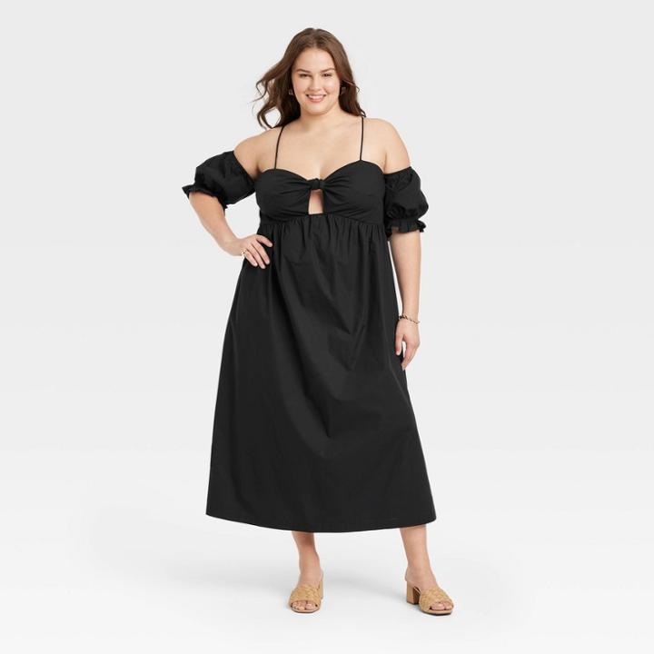 Women's Plus Size Sleeveless Tie-front Dress - A New Day Black