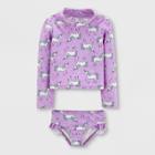Toddler Girls' 2pc Long Sleeve Unicorn Rash Guard Set - Just One You Made By Carter's Purple