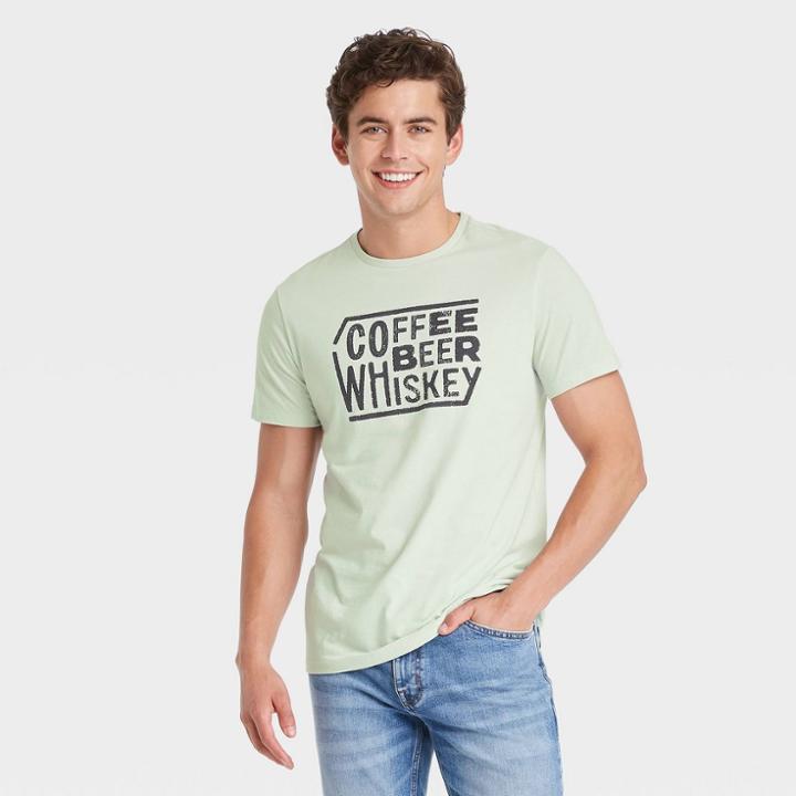 Men's Printed Regular Fit Short Sleeve Crewneck T-shirt - Goodfellow & Co Mint Green/letters