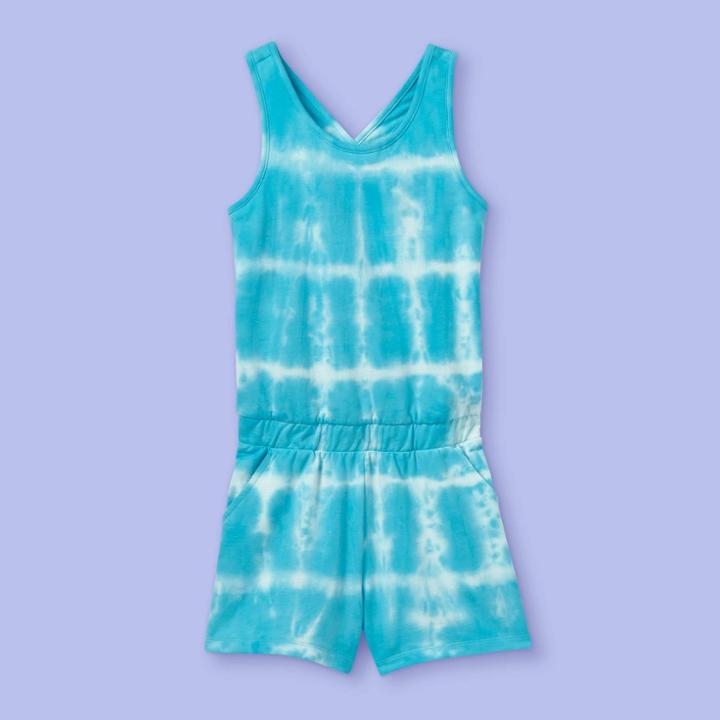 Girls' Cross Back Knit Romper - More Than Magic Turquoise