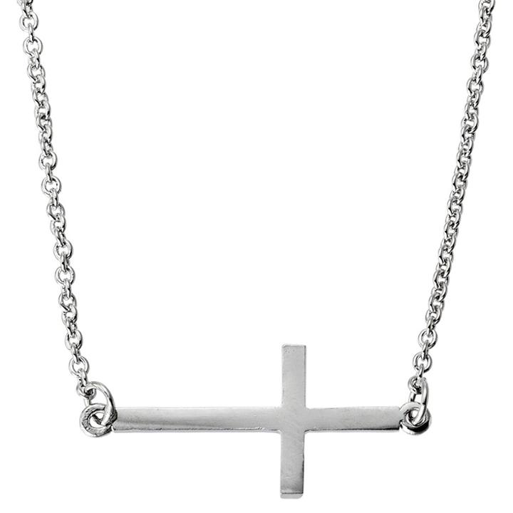 Target Silver Plated Sideways Cross Pendant, White