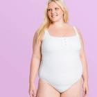 Women's Plus Size Ribbed Henley One Piece Swimsuit - Stoney Clover Lane X Target White