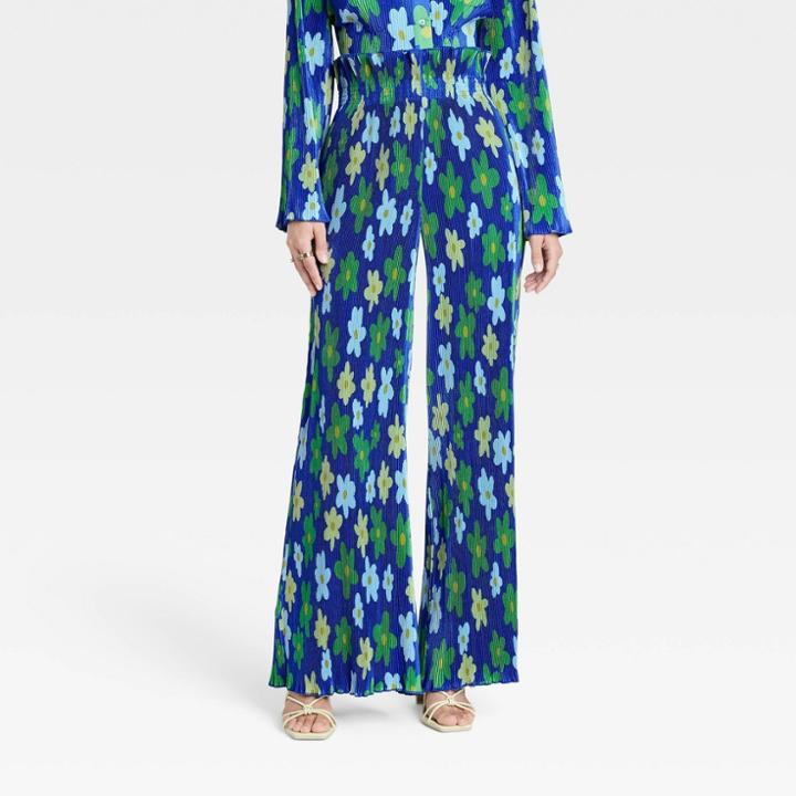 Black History Month Target X Sammy B Women's Wide Leg Pleated Trousers - Blue Floral