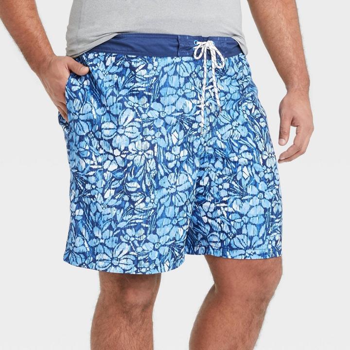 Men's Big & Tall 9 Floral Print Board Shorts - Goodfellow & Co Light Blue