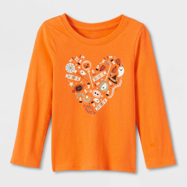 Toddler Girls' Halloween Heart Long Sleeve Graphic T-shirt - Cat & Jack Orange