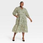 Women's Plus Size Floral Print Balloon Long Sleeve Dress - Who What Wear Green