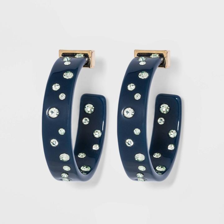Lucite With Gems Hoop Earrings - A New Day Blue, Women's