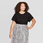 Women's Plus Size Short Sleeve Crewneck Fringe T-shirt - Who What Wear Jet Black