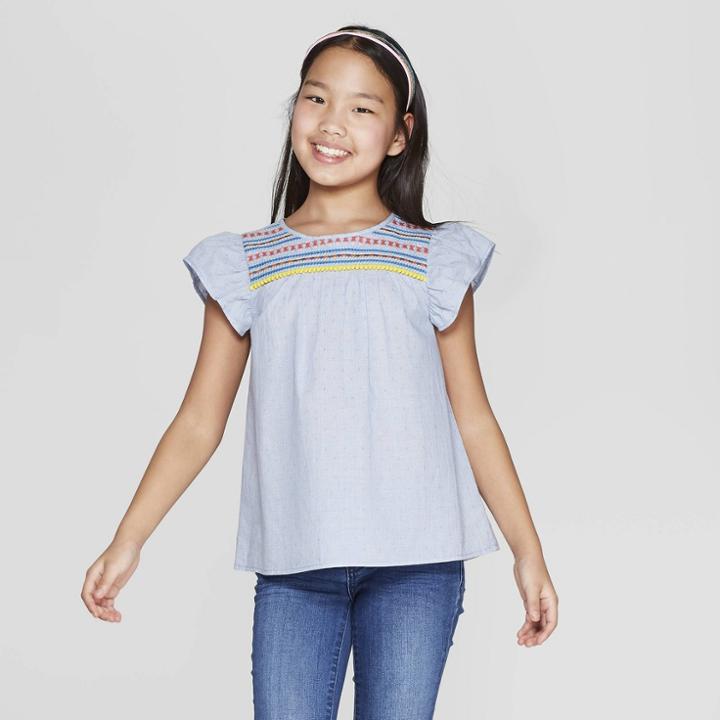 Girls' Woven Embroidered Top - Cat & Jack Chambray