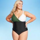 Kona Sol Women's Plus Size Color Block Wrap One Piece Swimsuit - Kona