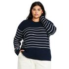 Women's Plus Size Striped Crewneck Pullover Sweater - Nili Lotan X Target Navy
