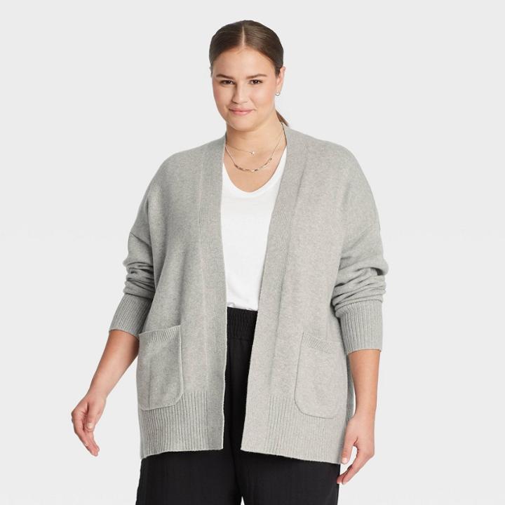 Women's Plus Size Open-front Cardigan - A New Day Gray