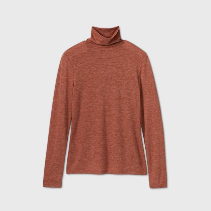 Women's Long Sleeve Turtleneck Cozy T-shirt - A New Day Blush