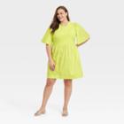Women's Plus Size Flutter Short Sleeve Knit Woven Dress - A New Day Green