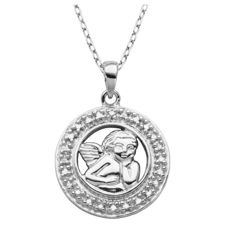 Prime Art & Jewel Sterling Silver Diamond Accent Angel Medallian Pendant Necklace With 18 Chain, Girl's