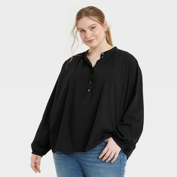 Women's Plus Size Balloon Long Sleeve Poet Top - Universal Thread Black