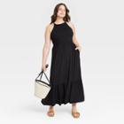 Women's Plus Size Sleeveless Smocked Bodice Tiered Dress - Ava & Viv Black X